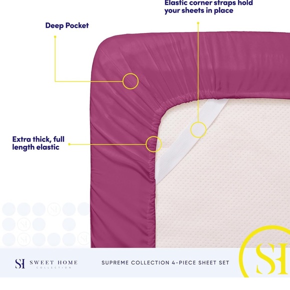 Twin XL Sheets - Breathable Luxury Sheets with Full Elastic & Secure- 1800 Berry - Picture 6 of 7